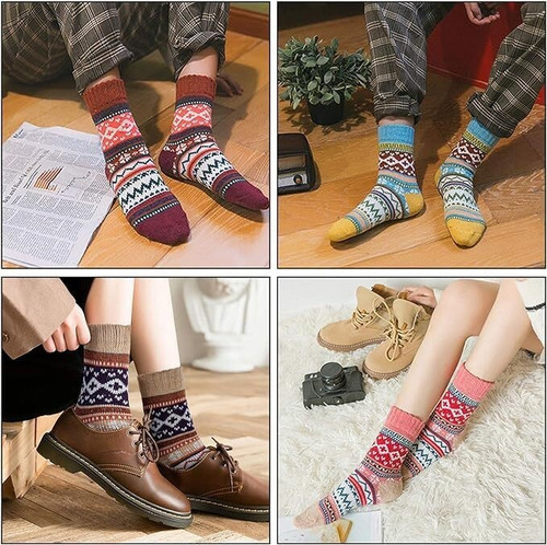 Calcetines Lana Punto Para Mujer, 5 Pares Calcetines De Lana