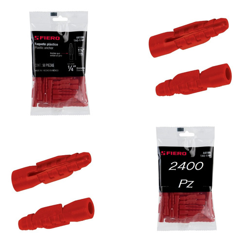 Taquete Plástico Rojo Intemperie 1/4 Fiero ( 2400pz )