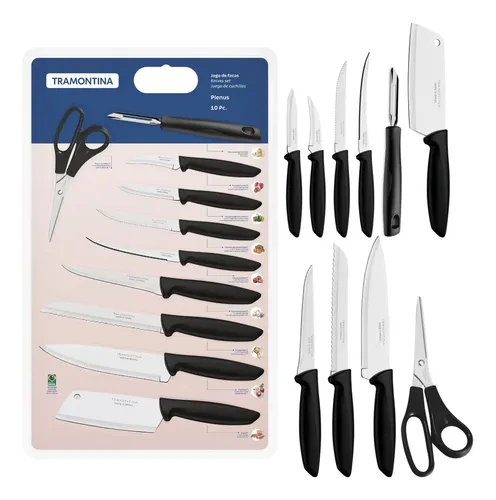 Kit Jogo Facas 10 Peças Inox Cabo Preto Plenus Tramontina