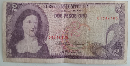 Billete Colombiano 2 Pesos Oro 1977