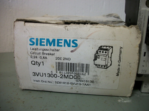 Siemens Motor Circuit Breaker 3vu1300-2md00 0.24-0.4amp Bbx