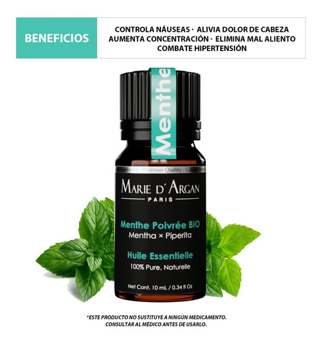 Imagen 2 de 4 de Aceite Esencial De Menta 100% Natural Organico Vegano