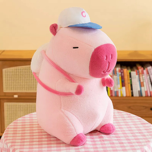Peluche Capibara Con Mochila Grande 35cm Suave Tierno Muñeco Rosa
