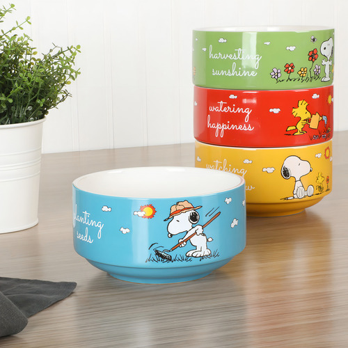 Peanuts Snoopy - Juego De 4 Cuencos De Ceramica Decorados Ap