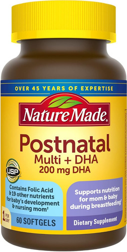 Multivitamínico Posnatal + Dha 200 Mg Nature Made 60 Softgel