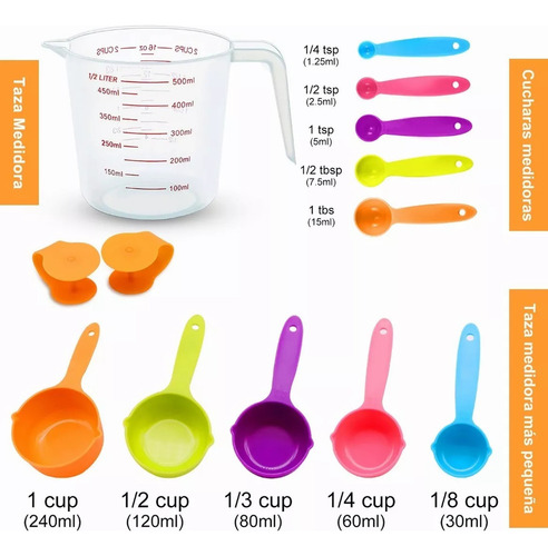 Juego De Tazas Medidoras Y Cucharas Dosificadoras Para Cocin