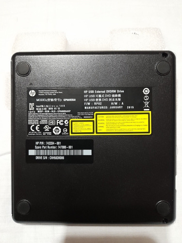 Hp Gp60nb50 Slim Externo, Usb Dvd-rw Drive, P/n: F2b56aa