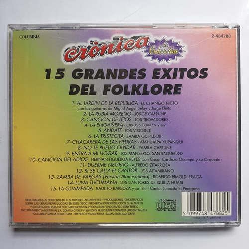 Cd Original - 15 Grandes Exitos Del Folklore (de Coleccion) (Usado)
