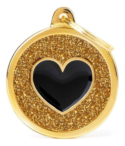 My Family Gold Big Glitter Circle Black Heart