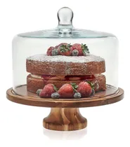Comprar Crisa Libbey Acaciawood Soporte Redondo De Madera Domo de 26.67 cm Con Cúpula De Cristal Para Servidores