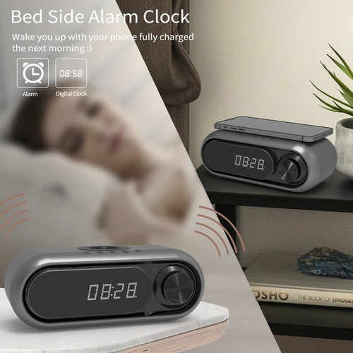 Bocina Cargador Inalámbrico 10w Con Reloj Despertador