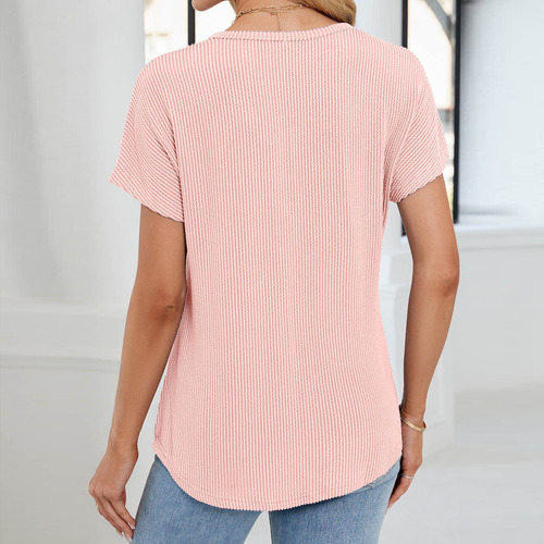 Camiseta Holgada Casual De Manga Corta Raglán Con Cuello En