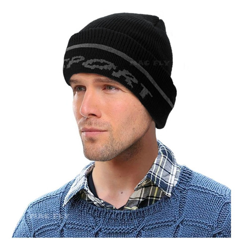 Gorro Invierno Hombre Beanie Tejido Lana Con Corderito Sport