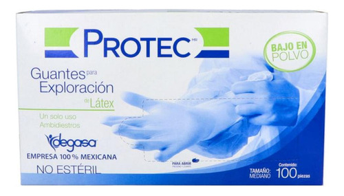 Guante De Latex Ambidiestro No Esteril Mediano 100pz Protec Blanco M