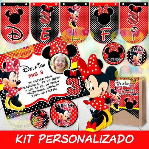 Pack Imprimible Minnie Roja Orejas Personalizado