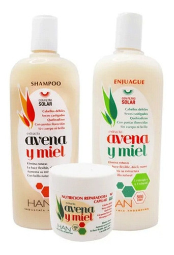 Han Kit Avena Y Miel Shampoo + Enj + Mascara Apto Curly Girl