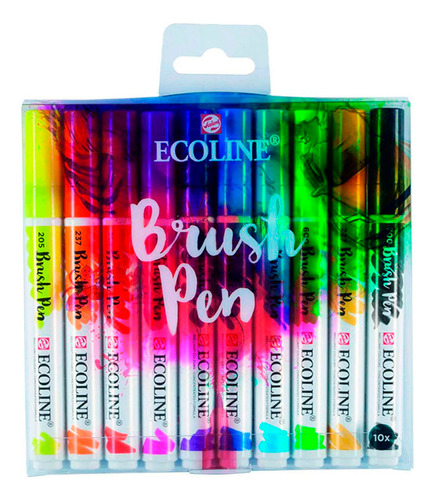 Set Plumones Punta Pincel Ecoline (10 Colores)
