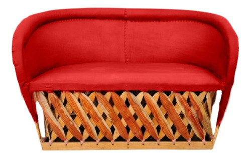 Sofá De Equipal De Piel Para 2 En Color Rojo Incluido Diseño De La Tela Big Ponme