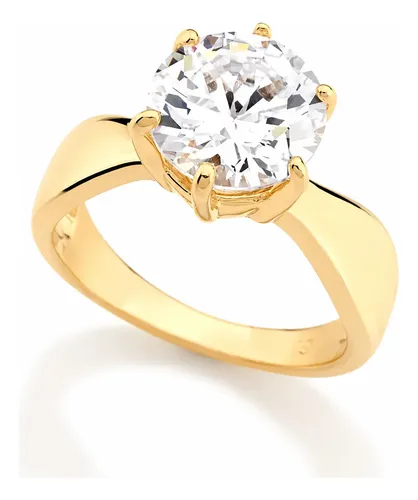 Anel Solitário Com Zircônia De 10mm Banhado A Ouro 18k