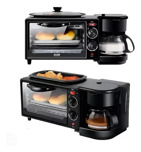 Horno Electrico 3 En 1 Maquina Cafetera Sarten Horno Plancha Negro