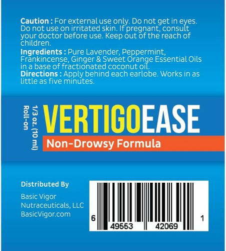 Roll-on Basic Vigor Vertigo Ease, 10 Ml, Con Lavanda Y Jengi