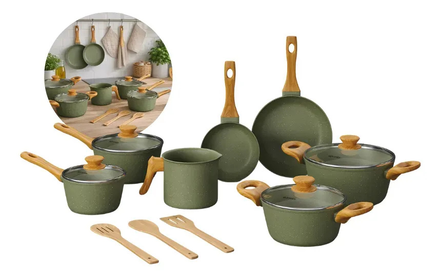 Kit jogo panela cozinha fogão indução gás elétrico ​10 peças cor venturina Mimo Style