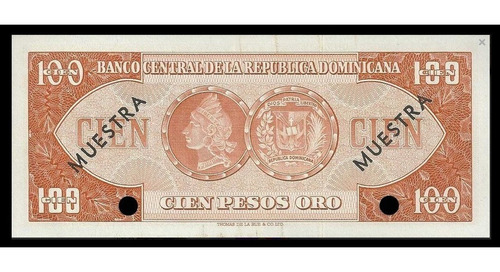 Bn8219 Rep. Dominicana 1965 100 Pesos Ouro Specimen Rara