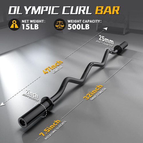 Barra Ez Curl 47 Pulgadas Olympic Para Levantamiento De Pesa Color