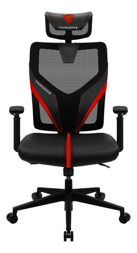 Cadeira de escritório ThunderX3 YAMA1 gamer ergonômica  preta e vermelha com estofado de mesh