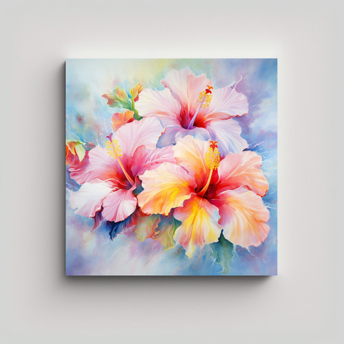20x20cm Lienzo De Tela Composición Flores Hibiscus Flores