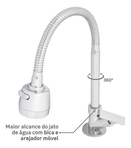 Torneira Para Cozinha Com Bica Flexível Gourmet Flex Delini