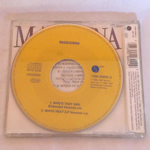 Madonna Whos That Girl Cd Maxi Single Rare Alemania 1987 (Usado)