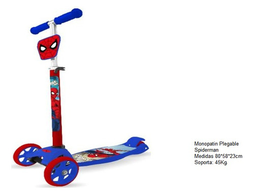 Super Monopatin Infantil Spiderman Plegable 3 Ruedas Grande