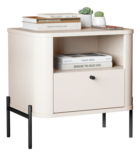 Mesa De Cabeceira Tucupí Slim Off White Preto Jb Bechara