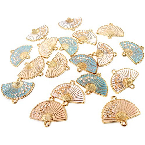 18pcs Doble Agujero Esmalte Abanico Encantos Colgante H...