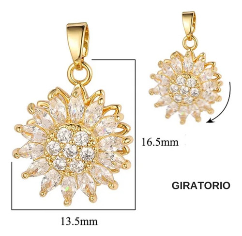 Dije Para Mujer Girasol Giratorio Blanco Joya Acero Dorado