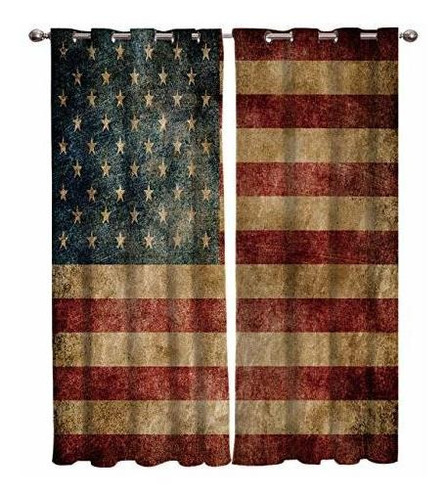 Window Curtain Vintage Retro American Flag Home Decor D...