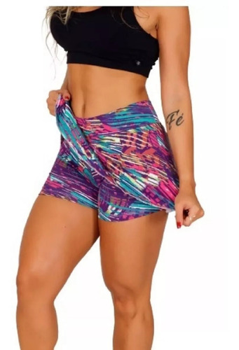 Short Saia Cos Alto Shortinho Academia Fitness Kit 10 Pecas