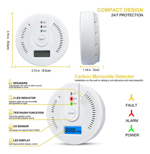 Detector De Monoxido De Carbono Alarma Alta Sensibilidad