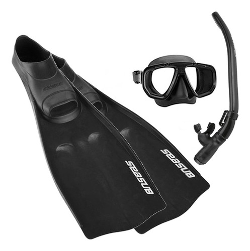 Kit Mergulho Seasub Máscara Snorkel Nadadeira Preta