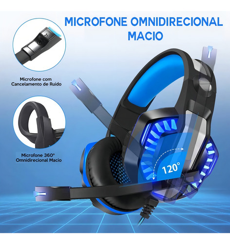 Fone Gamer Headset Knup Kp-491 Led Pc Ps4 X One