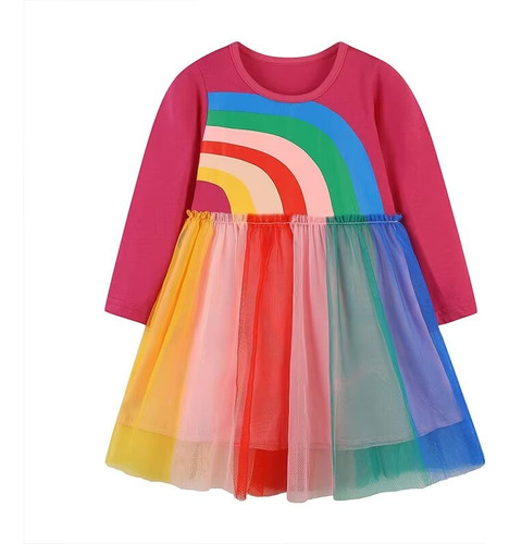 Vestido De Malla Para Niña De Verano, Diseño De Arcoíris, Te