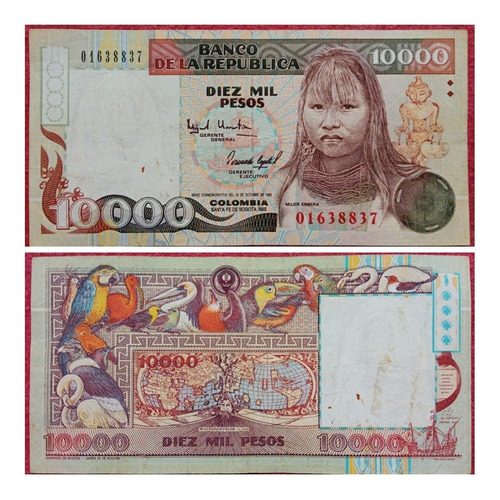 Billete De 10.000 Pesos, Embera, 1993.