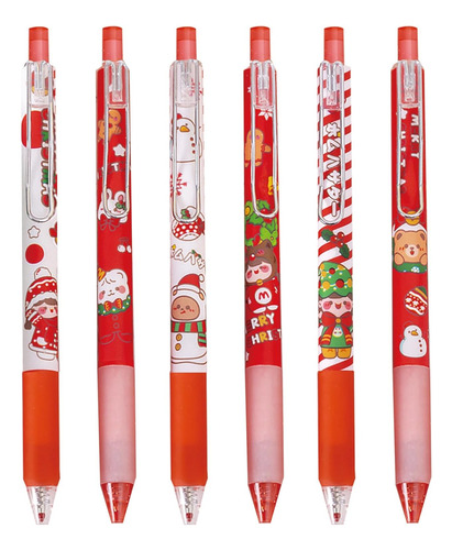 6 Bolígrafos De Gel Lindos De Navidad 0.5mm Tinta Negr...
