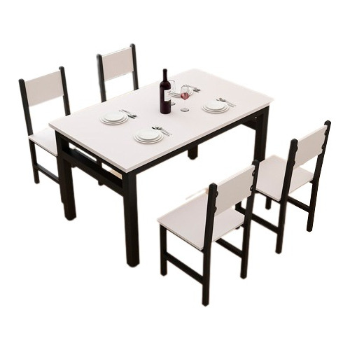 Juego Comedor Premium Con 4 Sillas Metal Y Madera Blanco Ch