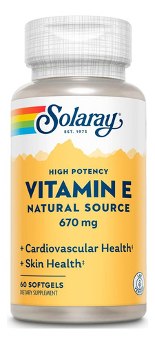 Vitamina E 670 Mg Natural Solaray 60 Softgel