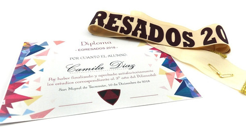 Banda Egresados + Diploma Combo Kit Personalizado X10