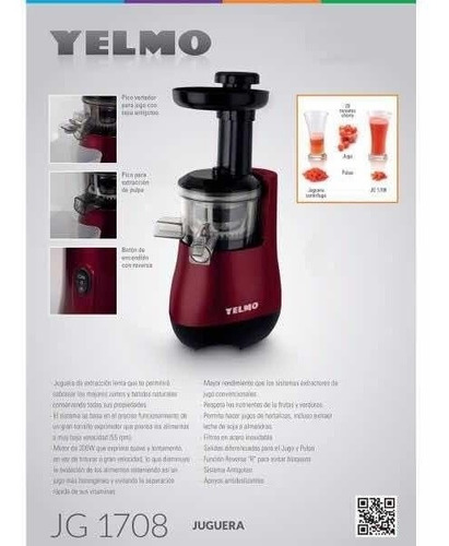 Juguera Extractor De Jugo Yelmo Jg-1708 Prensado En Frio
