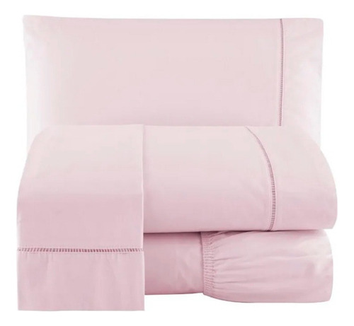 Jogo De Cama Queen 4 Peças 100% Algodão Percal 300 Fios Cor Rosê Desenho Do Tecido Liso