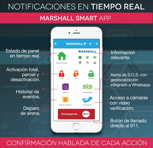 Kit Alarma Marshall 3 Wifi Inalambrica Domiciliaria 6 Cuotas